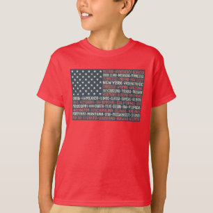 Camiseta Vintage Faded American Flag State Names Words Art