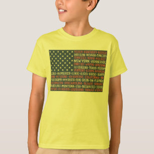 Camiseta Vintage Faded American Flag State Names Words Art