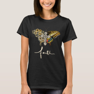 Camiseta Vintage Faith Cross Sunflower Butterfly Christian