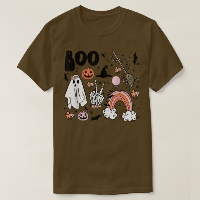 Camiseta Vintage Fall Ghost Spooky Babe Groovy Hippie (Frente do Design)