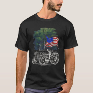 Camiseta Vintage Farming Tractor American Flag Patriotic Fa
