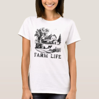 Camiseta Vintage Fazenda Life - Rustic Barn & Trator Design