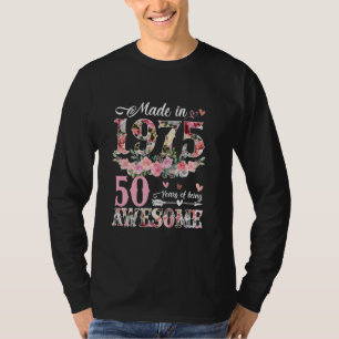 Camiseta Vintage Feita Em 1975 Floral 50th Birthday Gift 50