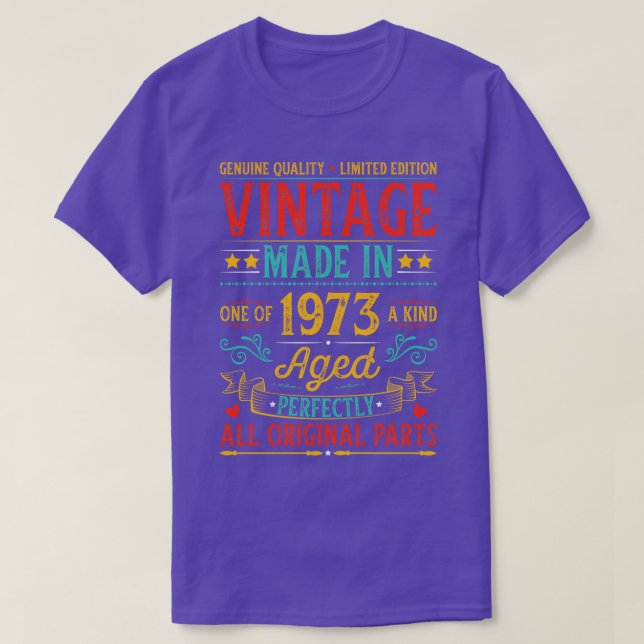 Camiseta Vintage Feita No Aniversário De 1973 (Frente do Design)