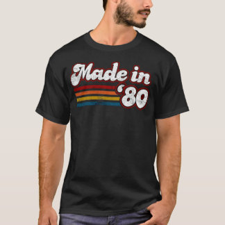 Camiseta Vintage Feito em 1980 Gráfico de Aniversário Retro