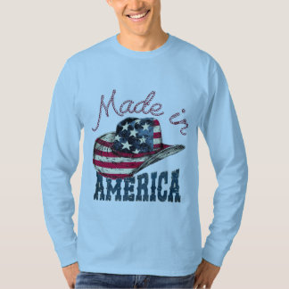Camiseta Vintage Feito na América Chapéu de Cowboy Patrióti