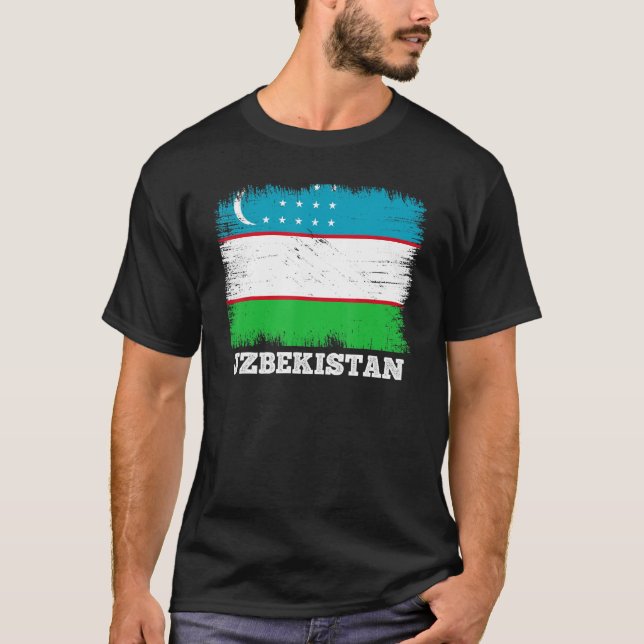 Camiseta Vintage Flag País Usbequistão, Retro Flag Usbeques (Frente)