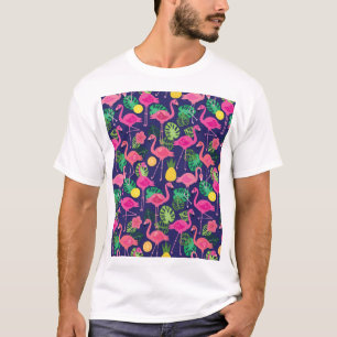 Camiseta Vintage flamingos, padrão de elementos de verão