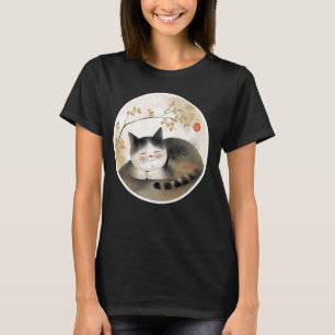 Camiseta Vintage Floral Kitten Retro Japonês Art Pet Cute