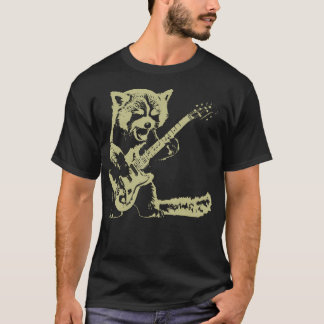 Camiseta Vintage Fofo Panda Vermelho Tocando Guitarra Rock