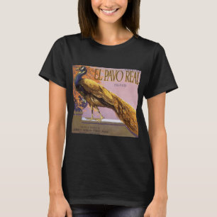 Camiseta Vintage Fruta Rótulo de Crato Art El Pavo Peacock