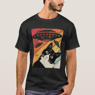 Camiseta Vintage Funny Cat Ufo Alienígena Hippy Cat Proprie