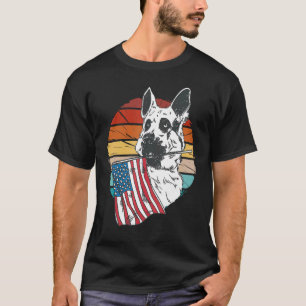 Camiseta Vintage german shepherd cão com bandeira americana