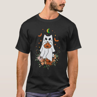 Camiseta Vintage Ghost Cat Halloween Fall Groovy Hippie T S