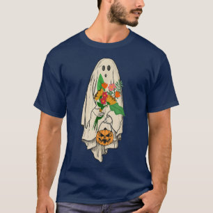 Camiseta Vintage Ghost Floral Cute Graphic Halloween Spooky
