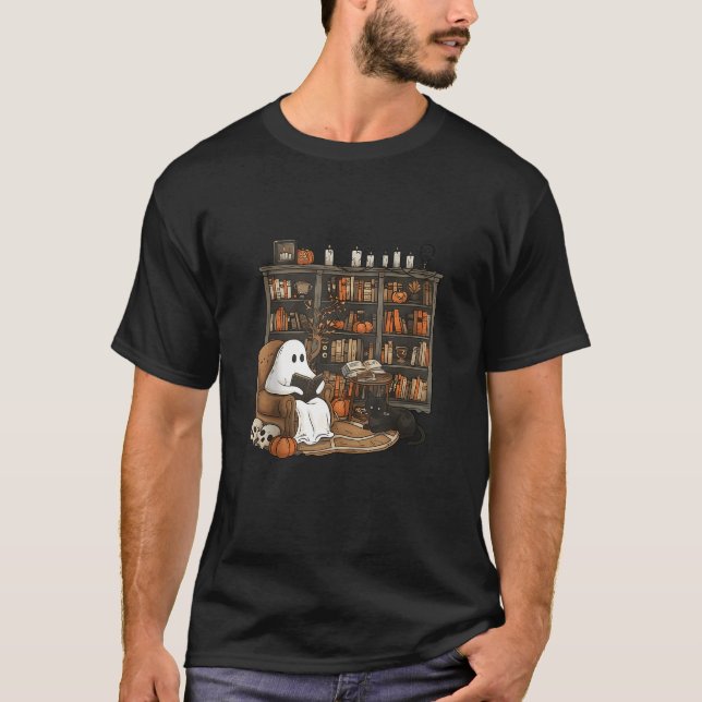 Camiseta Vintage Ghost Lading Book Lovers Library Hallowee (Frente)