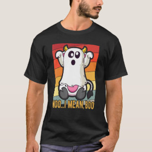 Camiseta Vintage Ghost Moo I quer dizer Boo Pumpkin Moon Ha