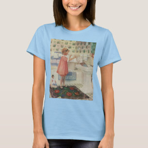 Camiseta Vintage Girl, Criança Fazendo Roupas De Banheira