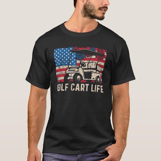 Camiseta Vintage Golf Cart Vida Independência Americana Dia (Frente)