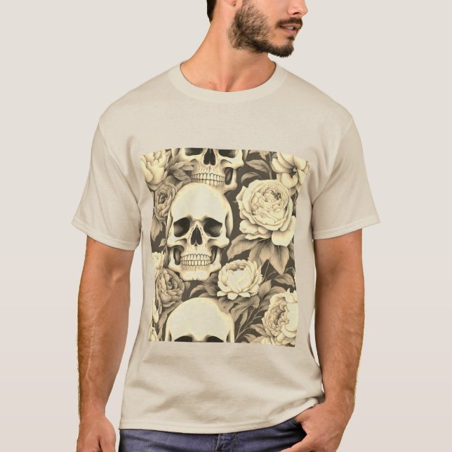 Camiseta Vintage Gótica - Crânio Floral (Frente)