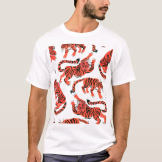 Camiseta Vintage Gouache Tigres Padrão Invisível