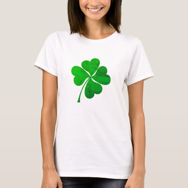 Camiseta Vintage Green Lucky Clover Rua. Dia de Patrick (Frente)