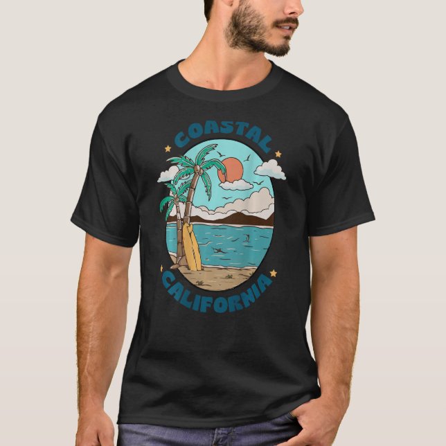 Camiseta Vintage Groovy Coastal Cali Beach Férias Summer (Frente)