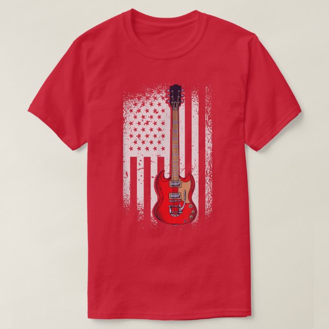 Camiseta Vintage Guitar - American US Flag Electric Guitar  (Frente do Design)