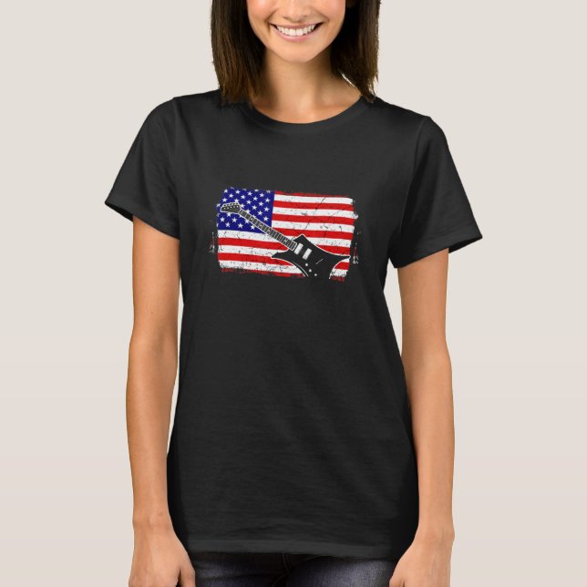 Camiseta Vintage Guitar Guitarista Estados Unidos Bandeira  (Frente)