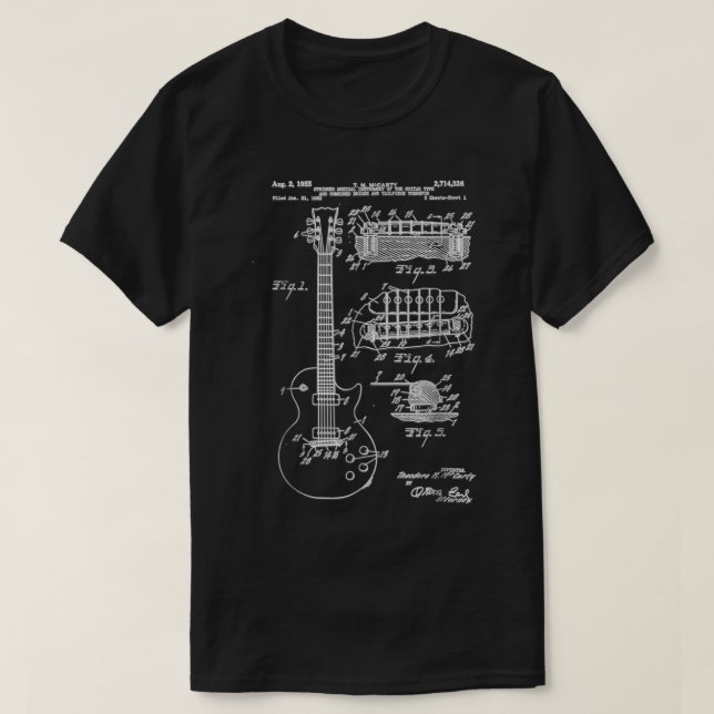 Camiseta Vintage Guitar Patent Blueprint Art (Frente do Design)