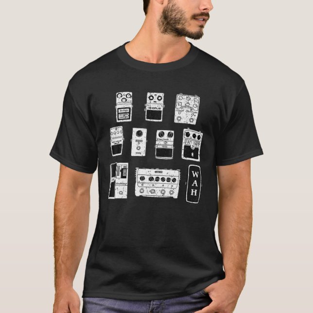 Camiseta Vintage Guitar Pedala Preto (Frente)