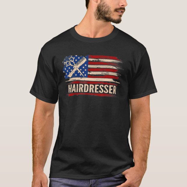 Camiseta Vintage Hairdresser American Flag Barberhairstylis (Frente)