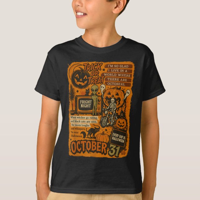 Camiseta Vintage Halloween Art Collage 31 de outubro (Frente)