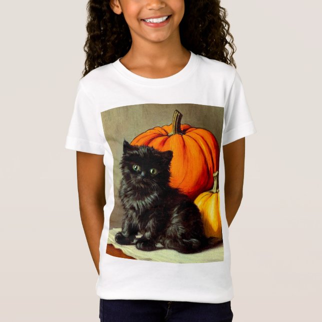 Camiseta Vintage Halloween Black Cat e Pumpkins (Frente)