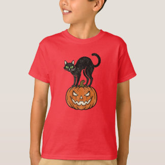Camiseta Vintage Halloween Black Cat & Pumpkin Retro Design