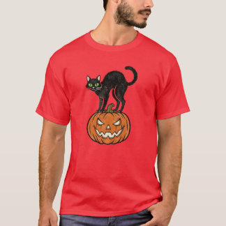 Camiseta Vintage Halloween Black Cat & Pumpkin Retro Design