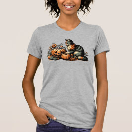 Camiseta Vintage Halloween Cat e Pumpkin