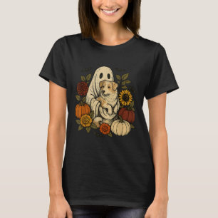 Camiseta Vintage Halloween Ghost Aussie Dog Autumn Flowers