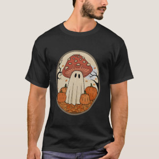Camiseta Vintage Halloween Ghost Cat Mushroom Long Sleeve T