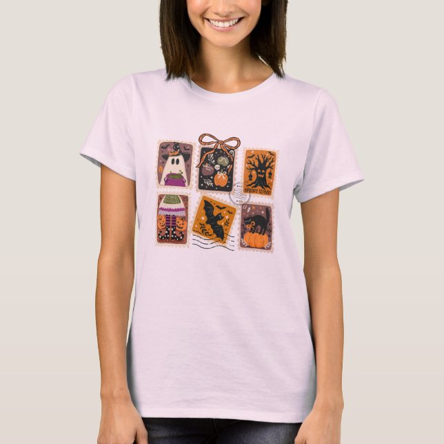 Camiseta Vintage Halloween Spooky Stamp (Frente)