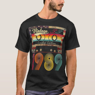 Camiseta Vintage Happy Birthday 1989 33th Gift American Fla