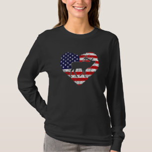Camiseta Vintage Heart Elk Animal Retro USA Flag Americano