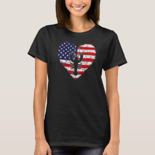 Camiseta Vintage Heart Lobster Animal Retro Us American Fla