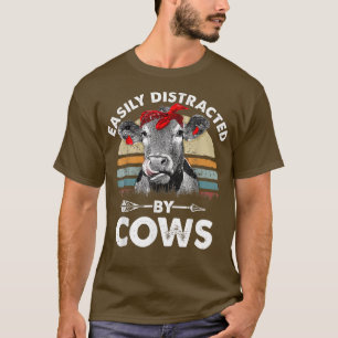 Camiseta Vintage Heifer Cow Facilmente Distraída Por Vacas