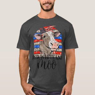 Camiseta Vintage Heifer US Flag Red White E Moo 4 de julho