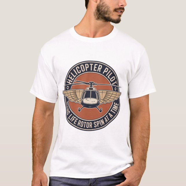 Camiseta Vintage Helicopter Pilot Badge – Retro Aviation Em (Frente)