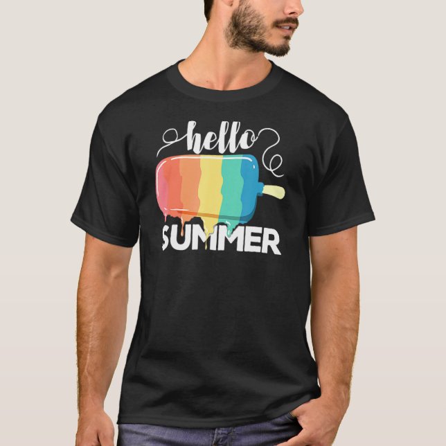 Camiseta Vintage Hello Summer Sorvete Popsicle Dessert (Frente)