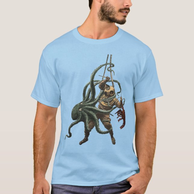 Camiseta Vintage Helmet Diver com lagosta e polvo (Frente)