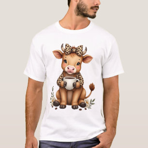 Camiseta Vintage Highland Cow Amante de Café Aquarela Fofo 
