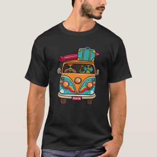 Camiseta Vintage Hipie Van Flower Bus - Sinal de Paz